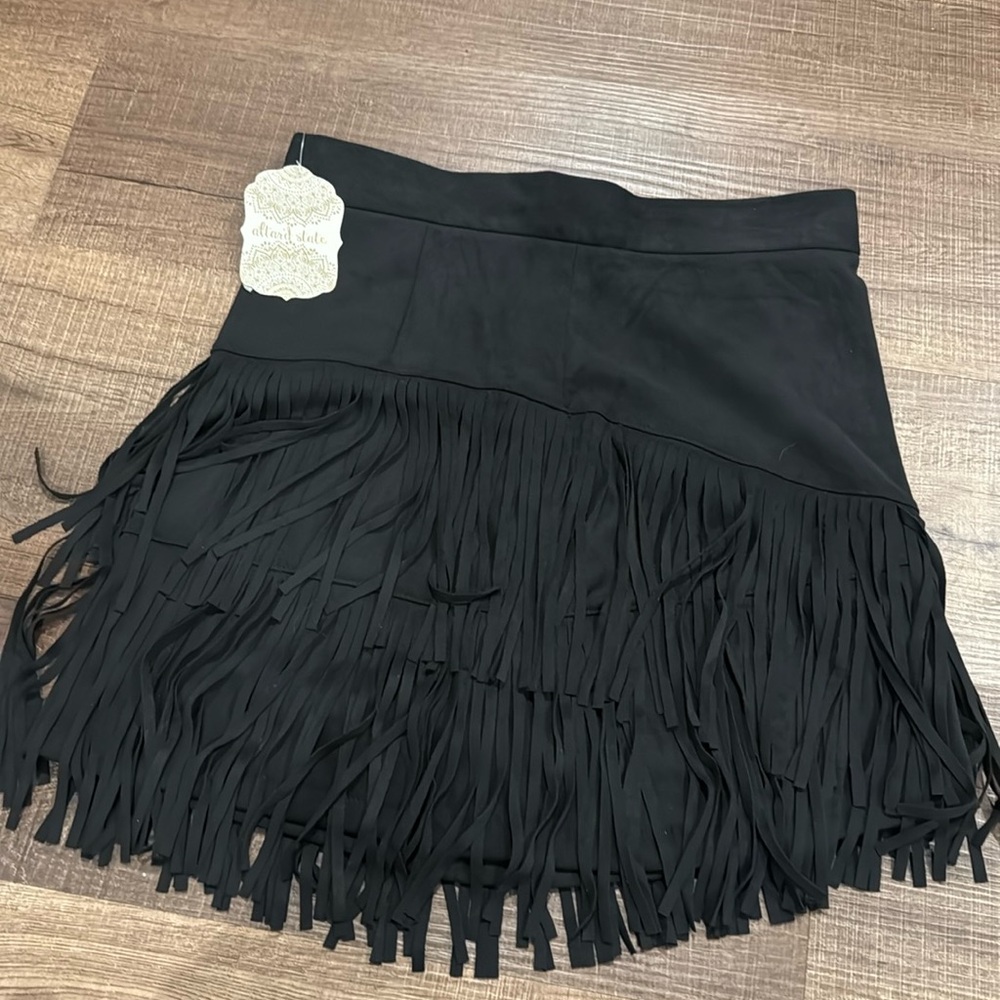 Altard state black faux suede fringe skirt